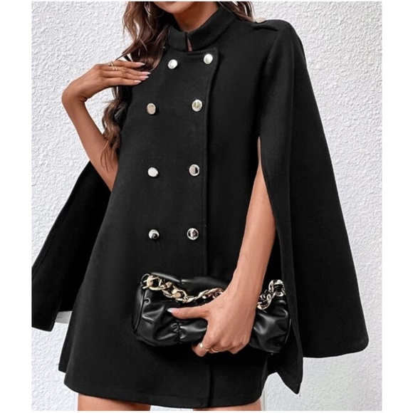 Classic Double Button Cape Jacket Coat - Picture 2 of 7
